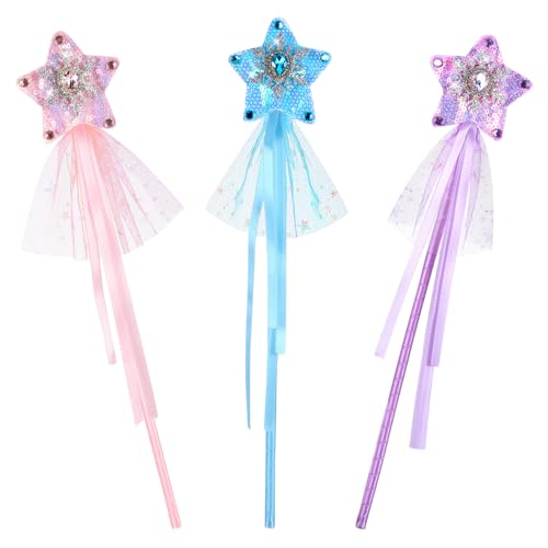 Abeillo Lot de 3 baguettes magiques en forme de flocon de neige à paillettes - Décoration de fête d'anniversaire pour filles - Pour Noël, Halloween, fête...