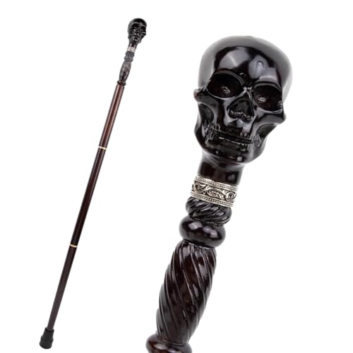 Bastón de madera con calavera negra, bastón decorativo gótico con mango ergonómico para personas mayores de 93 cm (BK)