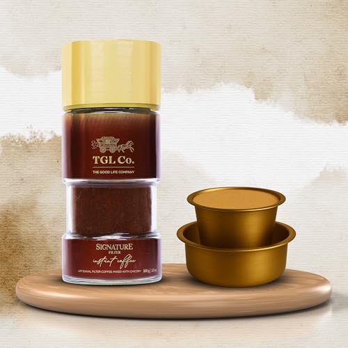 Image of TGL Co. Signature Instant Filter Coffee Powder 100g with Brass Tumbler & Dabara Set | Authentic Filter Kaapi Experience | Premium Coffee Gift Set