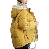 [ririka] [リリカ] ショート ブルゾン 中綿 フード 付き コート 防寒 保温 あったかい 秋冬 ウインター きれいめ ポケット ミドル 丈 カジュアル レディース(M, 黄色)