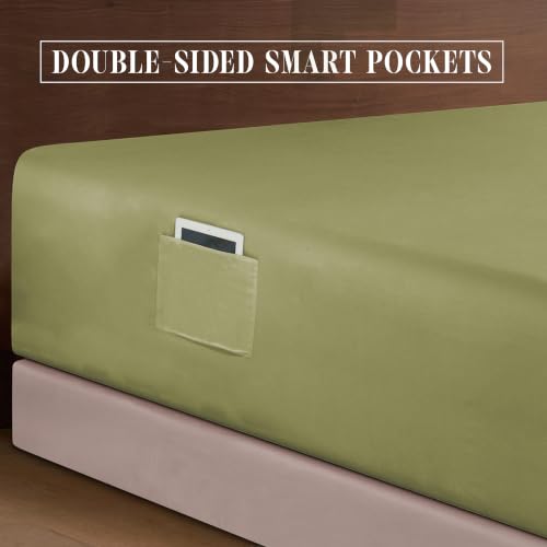 Image of Elegant Comfort Luxury 1500 Premium Hotel Quality Microfiber 4-Piece Sheet Set - Soft, All Around Elastic 18-24 Inches Deep Fitted Sheet - Extra Deep Pocket Sheets, Full, Sage /Green
