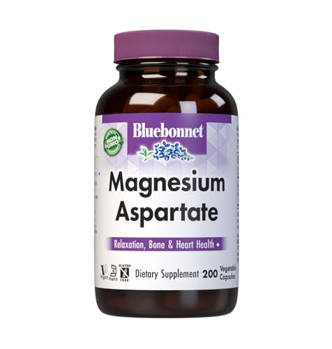 Bluebonnet Nutrition Magnesium 400 mg Chelated Magnesium Aspartate Daily Mineral Heart & Bone Support* Supplement for Men & Women Vegan Non-GMO - 200 Vegetable Capsules