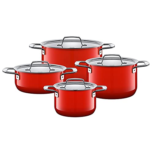 Silit Zeno Red-Batería de Cocina (4 Piezas, con Tapa de Metal, cerámica Silargan,...