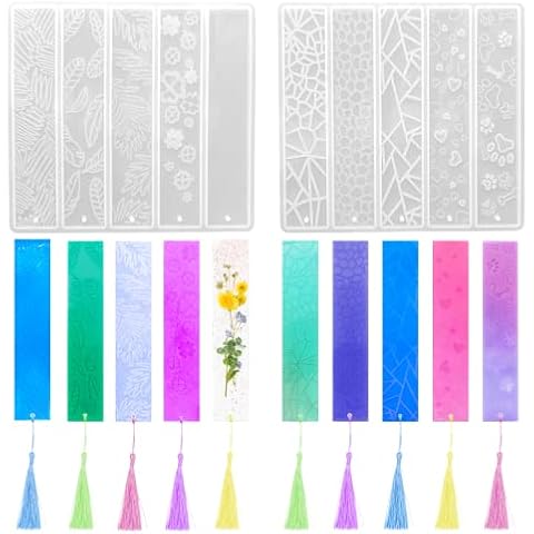 2 Pcs Bookmark Resin Mold DIY Rectangle Resin Molds Silicone with 25 Pcs Colorful Bookmark Tassel for Epoxy Resin Casting DIY Bookmark Handicrafts Cover