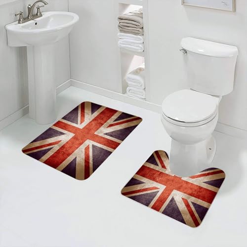 QRFASFZO Rururug Lot de 2 Tapis Salle de Bain,Union Jack rétro, Le Drapeau nnique élimine l'Union Jack, Union Jack emblémati,Tapis WC Contour et Tapis de...