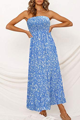 Image of ZESICA Women's Summer Boho Strapless Maxi Dress 2026 Casual Off Shoulder Smocked Flowy A Line Beach Holiday Long Dresses
