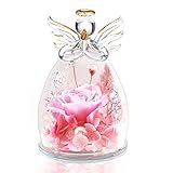 Aastin Regalo de flores de ángel para mujeres, mamá, abuela, rosa real preservada en cristal, figura de ángel en el día de la madre, Navidad, Acción de Gracias, cumpleaños, día de San Valentín (rosa)