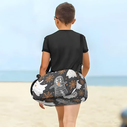 Duffle Bag for Boys or Girls with Shoes Compartment, Halloween Ghosts Spider Webs Sports Travel Bag Overnight4