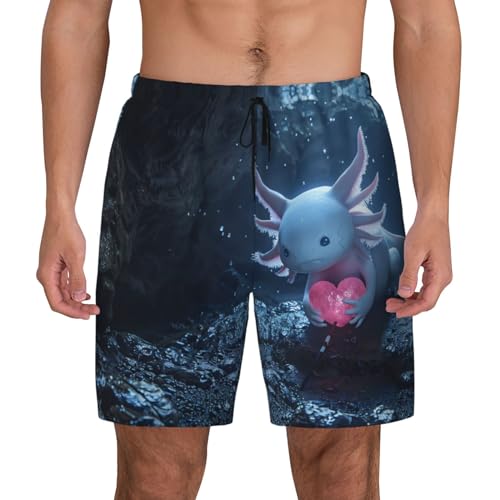 Heart Axolotl Funny Men's Swim Trunks Board Shorts Quick Dry-