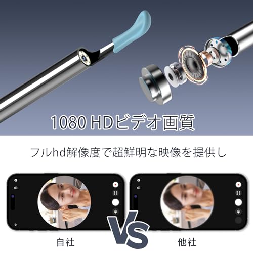 Ferdiiz 耳掻き カメラ みみかき 耳掃除 スコープ 1080P画質耳かきカメラ イヤースコープ ワイヤレス 3.5mm極細レンズ 500万画素 IP67防水 LEDライト付き スコープ 耳掃除 耳垢クリーニング 無線WIFI接続 IOS&Android対応 日本語取扱説明書付き, S9-Black の商品画像 2