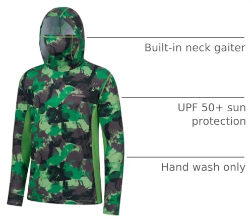 Image of BASSDASH Men's UPF 50+ Fishing Hiking Camo Hoodie Shirt with Face Mask Lightweight Neck Gaiter Long Sleeve