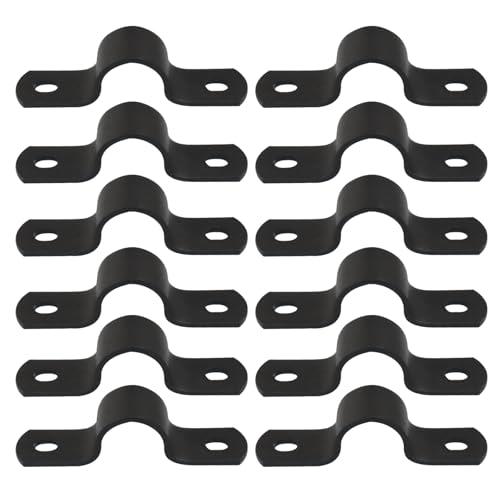 Image of Zorfeter 0.78 inch /20mm Pipe Strap, Black U-Clamps, 12 Pack | Metal Clamps, Double-hole Bracket, Two Hole, Durable, DIY Industrial Style