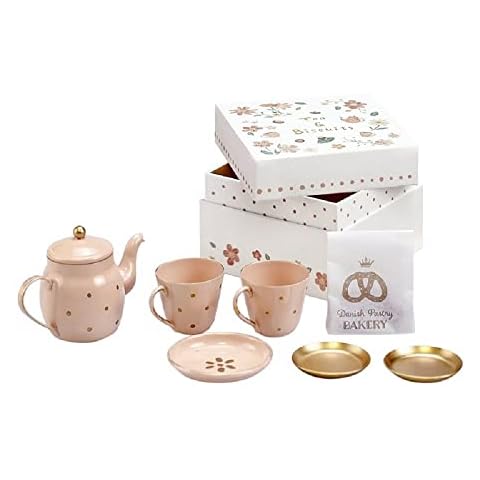 Aizulhomey Metal Miniature Dollhouse Furniture Tea Pot Set 7 Pcs Size Suitable for 1:6 Scale Dollhouse Decoration Dollhouse Accessories Color Pink Cover