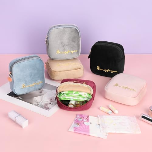 Image of Flannel Sanitary Napkin Storage Bags for Women Portable Period Kit Menstrual Cup Pouches Feminine Pad Holder Tampons Collect Bags with Zipper Khaki