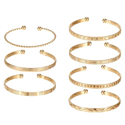 7 PCS Open Bangles for Women, Adjustable Bangles Bracelets Multi Layer Stackable Cuff Bracelet Set Bracelet Stack for Women