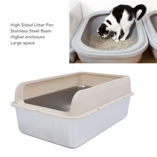 Caixa de Areia para Gatos de Aço Inoxidável, Bandeja de Areia de Metal de Alta Face à Prova de Vazam