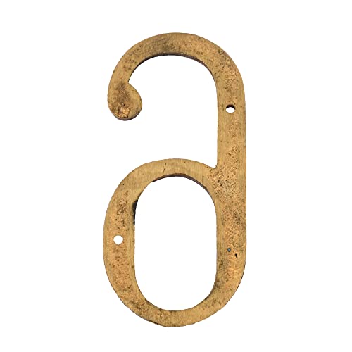 Image of 4 inch Brass House Hotel Door Number Plaque Sticky Numeric Numerical Digit 0-9 [9 (Nine)] (SIX)