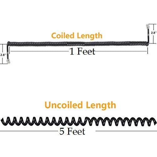 Image of Telephone Handset Cable,Phone receiver cable Coil Cord, RJ9 /RJ10 Cable,Landline Phone handset Spiral wire,Black, 1 Pack, (Ucoiled 8 Feet /2.5 M, 1)