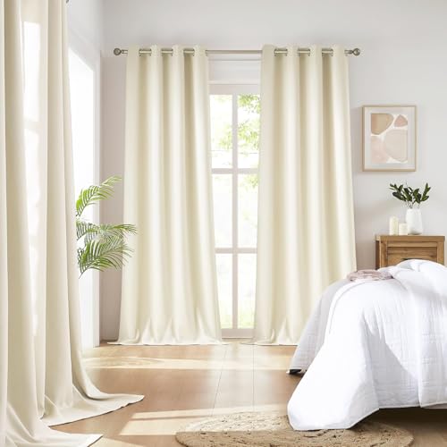 Image of IVAZA Living Room Bedroom Room Darkening Thermal Insulated Polyester Solid Blackout Curtain Noise Reducation Door Curtain 7 feet Set of 2(Cream)