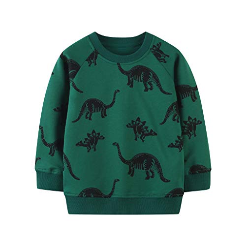 Kids Toddler Boys Clothes Cartoon Dinosaur Top Sweatshirt Thick Warm Shirt Outerwear Outfits (5T, Dark Green+Black Dinosaur Sweatshirt)