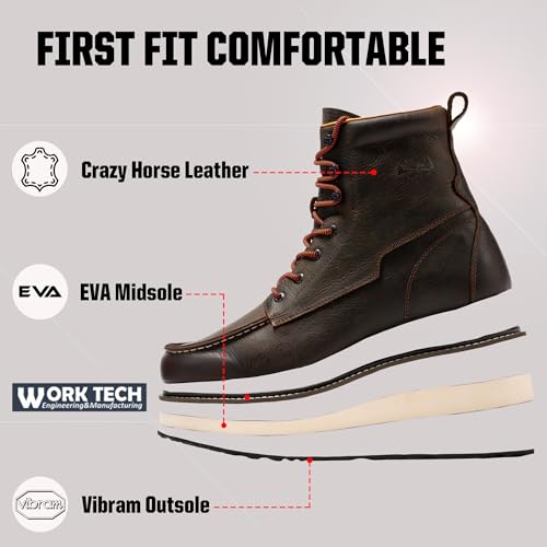 Soft Toe Work Boots for Men, 6 Inch Crazy Horse Leather Wedge Work Shoes Breathable Comfortable(VBP601)3