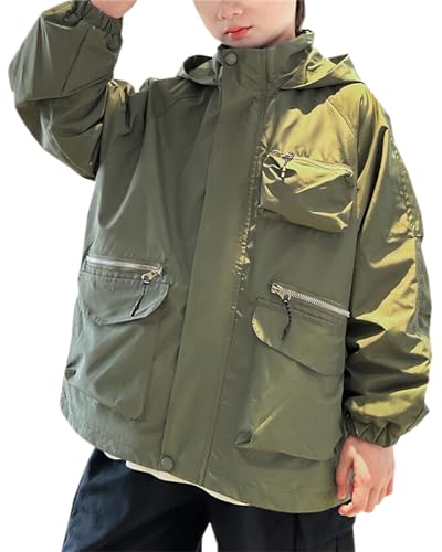 Cromoncent Boys Polar Fleece Lined Outdoor Jacket Hooded Outerwear with Pockets