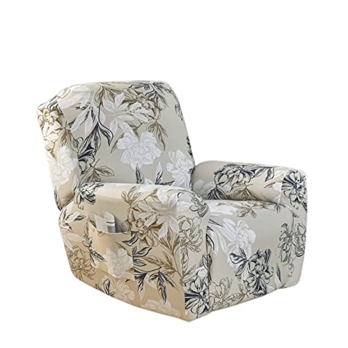 NILUOH Stretch Recliner Cover 4 Pieces Printed Lazy Boy Chair Covers Floral Patterned Recliner Sofa Slipcover Anti-Slip Fitted Furniture Protector with Elastic Bottom, A3