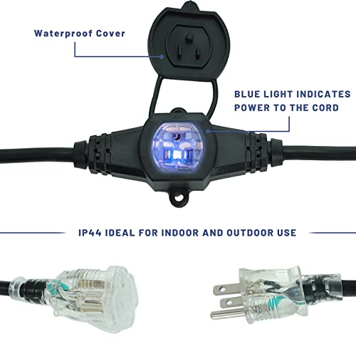 25Ft 14 Gauge Multi-Outlet Outdoor Heavy Duty Power Extension Cord, 4 Outlets Evenly Spaced Every 6Ft Fit For Landscaping Light, Stage Backline, Holiday Decoration And Christmas Lighting, Ul Listed #TOP3