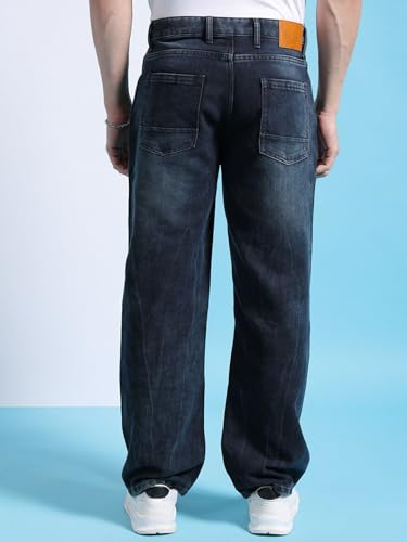 Image of The Indian Garage Co Men Baggy Solid Mid-Rise Stretchable Jeans
