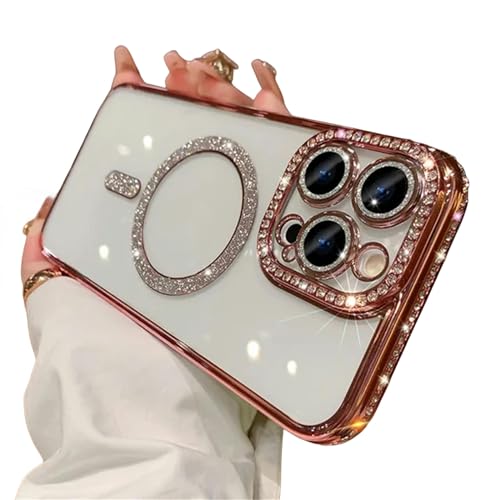Coque paillettes iPhone 14 résistant aux chutes avec silicone souple pêche