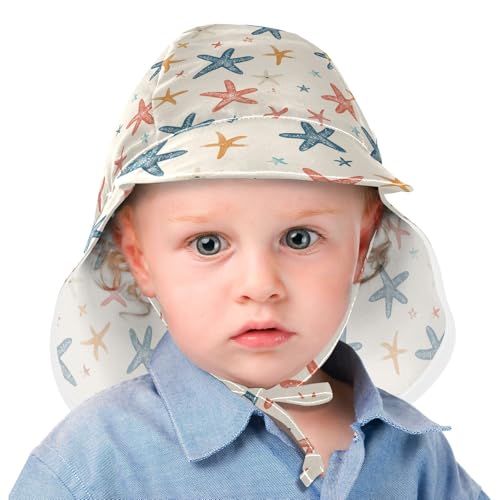 Kids Sun Hats Baby Boys' Beach Play Hats Baby Girls' UV Protection Neck Flap Traveling Camping Hat Starfish Design2