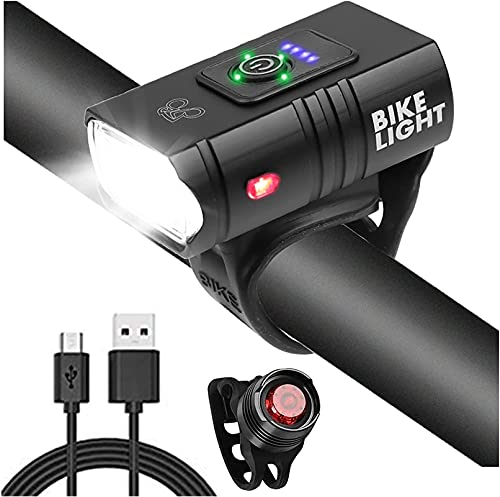 Luces de bicicleta delantera y trasera Mini juego de luces de bicicleta, 3000 lúmenes recargable USB LED ciclo luces impermeable bicicleta faro y luz trasera conjunto con 6 modos se adapta a todas las