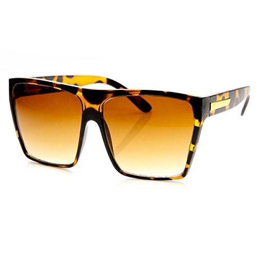 zeroUV Large Oversized Retro Fashion Square Flat Top Sunglasses (Tortoise)