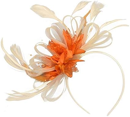 Cream Ivory and Orange Net Hoop Feather 