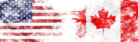 Tableau alucomposite conflit mondial drapeau américain et canadien fond blanc 130 x 40 cm