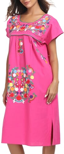 YZXDORWJ Women Mexican Long Floral Dress Embroidered Traditional Dress Ruffle Collar Short Sleeves Bridesmaid Dress (XL, 627MR)