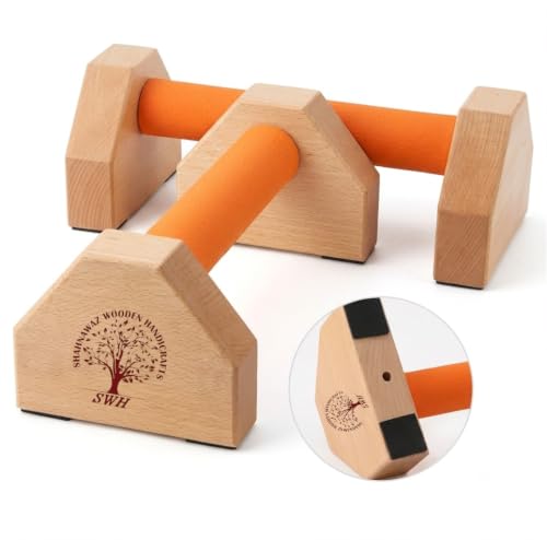 Image of Push-Up Bars, Handcrafted Wooden Parallettes, Non-Slip Base, Ergonomic 25 cm Handles, Natural Wood (orange)