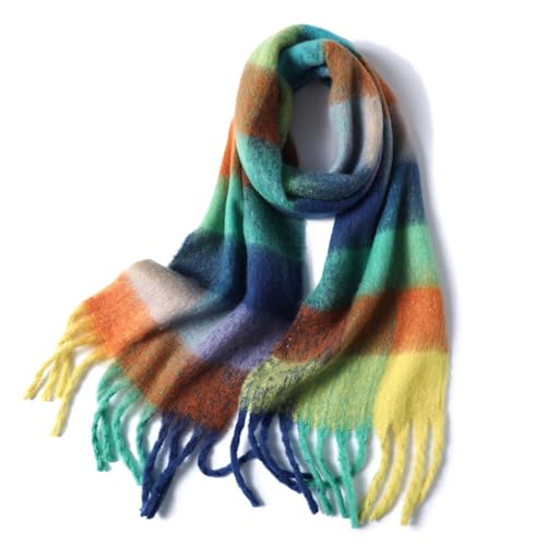Women Scarf Winter Big Colorful Checked Thick Warm Wrap Scarves Casual Tassel Blanket Scarf Stylish Plaid Design