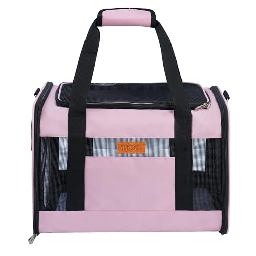YUNIQUE Soft-Sided Cat & Dog Carrier for Pets Up to 15 Lbs Airline Approved Collapsible Travel Puppy Carrier with Lightweight Fabric Design (Pink)