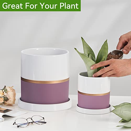 Ekirlin 4 Inch Plant Pot - Ceramic Flower Planters Indoor - Modern Succulents Containers With Drain Hole Saucer, Decorate Home, Office & Outdoor (Purple) #TOP3