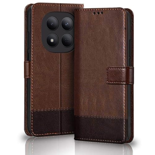 Image of TheGiftKart Flip Back Cover Case for Mi Redmi Note 15 Pro 5G | Dual-Color Leather Finish | Inbuilt Stand & Pockets | Wallet Style Flip Back Case for Redmi Note 15 Pro 5G (Faux Leather, Brown & Coffee)