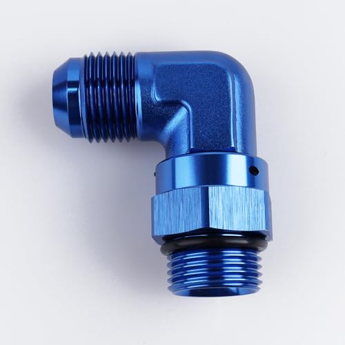 Image of AC PERFORMANCE 90 Degree -10 AN Male Flare to -10 AN Male Swivel Fitting Adapter Aluminum Blue with AN10 O-ring ORB Port