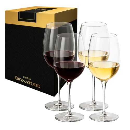 Libbey Signature Kentfield All Purpose Long Stem Wine Glasses Set of 4, White and Red Wine Glasses, Curvature Wine Glass Gift Set for All Occasions