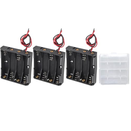 VISSQH 3 Piezas AAA Soporte de Batería con Cable,4 x 1.5V Caja de Batería,6V AAA Caja de Soporte de Batería Caja de Almacenamiento de Batería de Plástico para DIY (Negro)