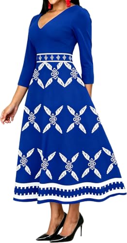 Image of VisiChenup African Print Dress for Women Casual Midi Dress