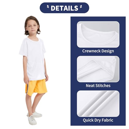 6 Pack Boys Youth Kids Mesh Athletic Quick Dry T Shirts Short Sleeve Moisture Wicking Tee Shirts Active Tops (Age 4-18)3