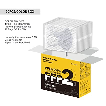 general merchandising 20 masques FFP2 certifiés CE | Masque FFP2 en 2 couleurs : Bleu, scellé individuellement PFE ≥ 94 (Bleu)