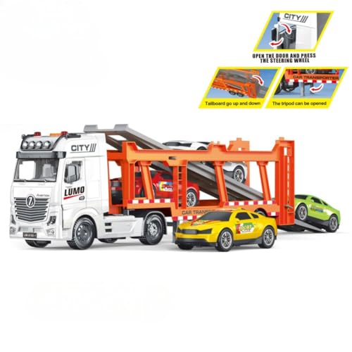 Image of RAMNATH Bilayer Car Transporter Truck Toy � Large Carrier Vehicle with 4 Die-Cast Cars, Friction Powered, Slide Ramp & Lights � Educational Push Truck Toy Gift for Kids Boys & Girls Ages 3+(I)