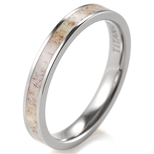 Shardon Women's 3Mm Titanium Ring With Real Deer Antler Inlay Size 10 #TOP2
