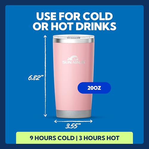 Image of SUN NINJA 20oz Tumbler, Stainless Steel Vacuum Insulated Cup, Pink